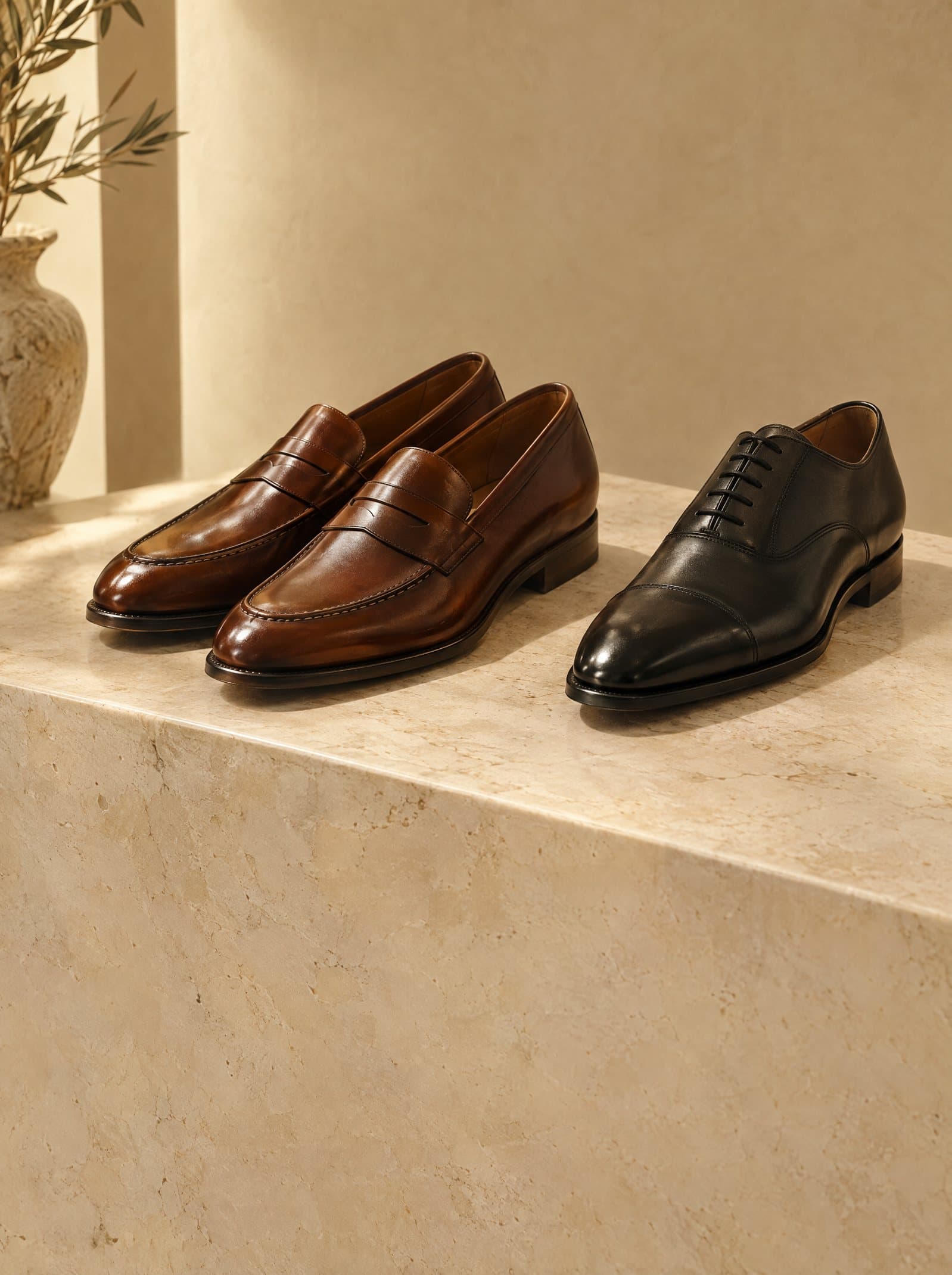 Mocassini cognac e oxford neri